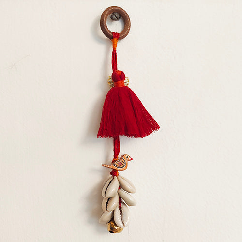 Cowrie Red Tassel Toran Door Charm