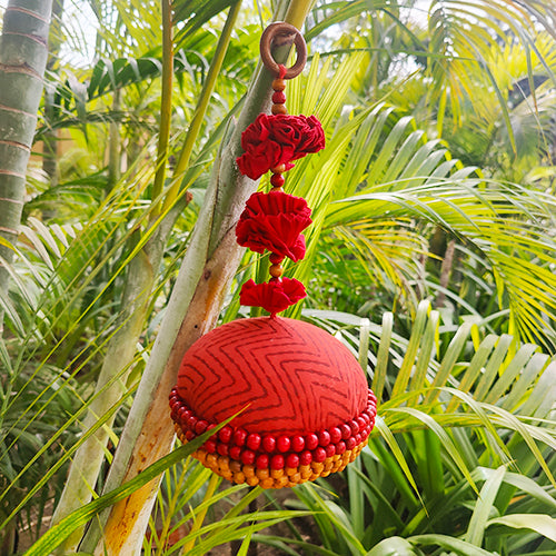 Veda Red Yellow Wooden beads Toran Door Charm