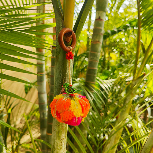 Peela Pink Orange Gold Cotton Pompom Toran Door Charm