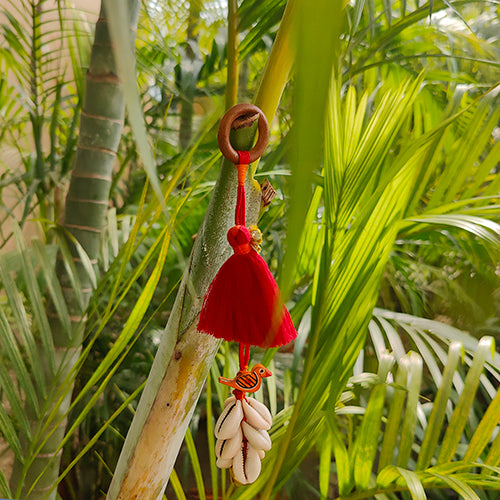 Cowrie Red Tassel Toran Door Charm