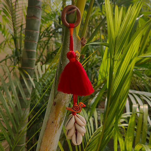 Cowrie Red Tassel Toran Door Charm