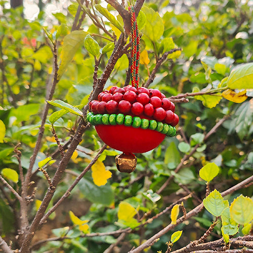 Jingle Wooden Beads Red Green Christmas Ball Hanging