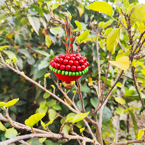 Jingle Wooden Beads Red Green Christmas Ball Hanging