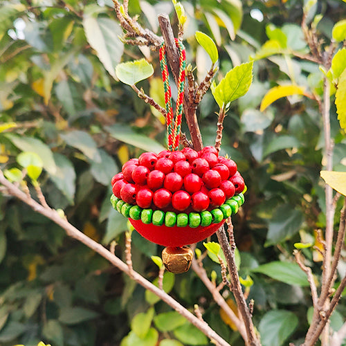 Jingle Wooden Beads Red Green Christmas Ball Hanging