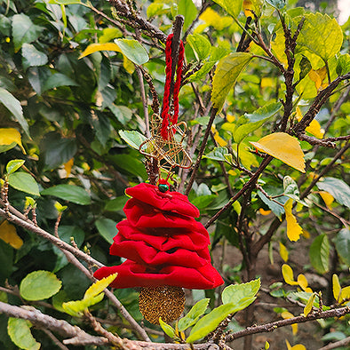 X'mas Fabric Flower Tree Red Christmas Hanging