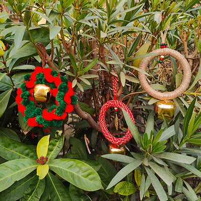 X'mas Holly Jolly Wreath set of 3 Red Green Gold Christmas Hanging