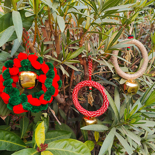 X'mas Holly Jolly Wreath set of 3 Red Green Gold Christmas Hanging