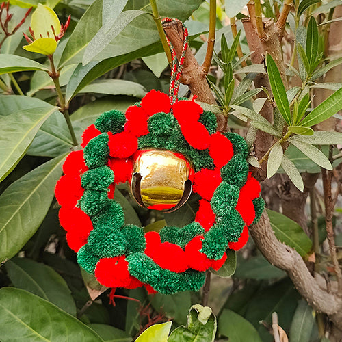 X'mas Holly Jolly Wreath Red Green Christmas Hanging