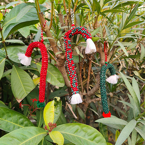 Candy Cane Cheer Wooden Beads Red Green White Set of three Christmas Hanging