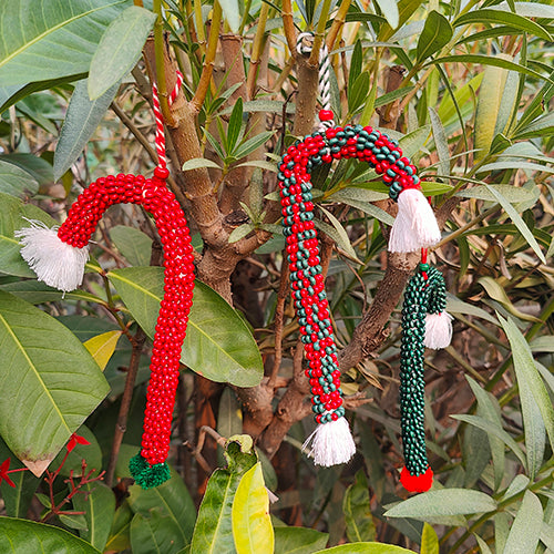 Candy Cane Cheer Wooden Beads Red Green White Set of three Christmas Hanging