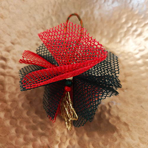 Cancan Snowflakes Wooden Beads Red Green Set of three Christmas Hanging