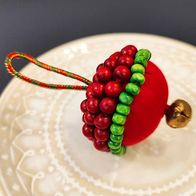 Jingle Wooden Beads Red Green Christmas Ball Hanging