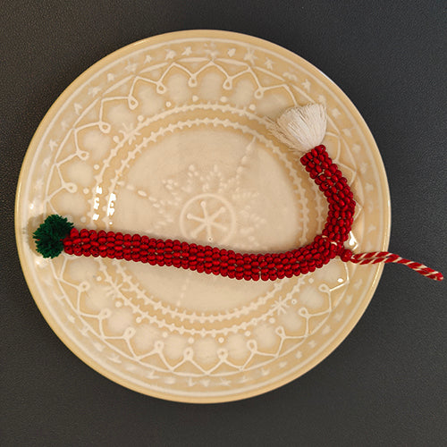 Candy Cane Cheer Wooden Beads Red Green White Set of three Christmas Hanging