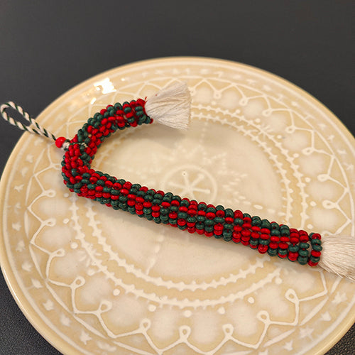 Candy Cane Cheer Wooden Beads Red Green White Set of three Christmas Hanging