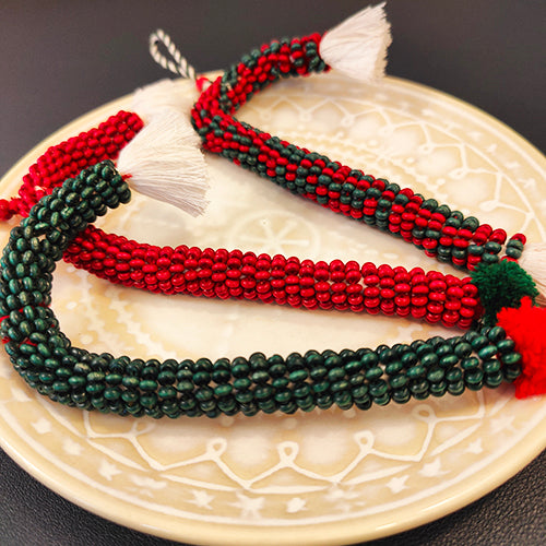 Candy Cane Cheer Wooden Beads Red Green White Set of three Christmas Hanging