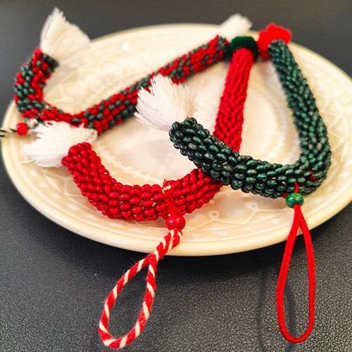 Candy Cane Cheer Wooden Beads Red Green White Set of three Christmas Hanging