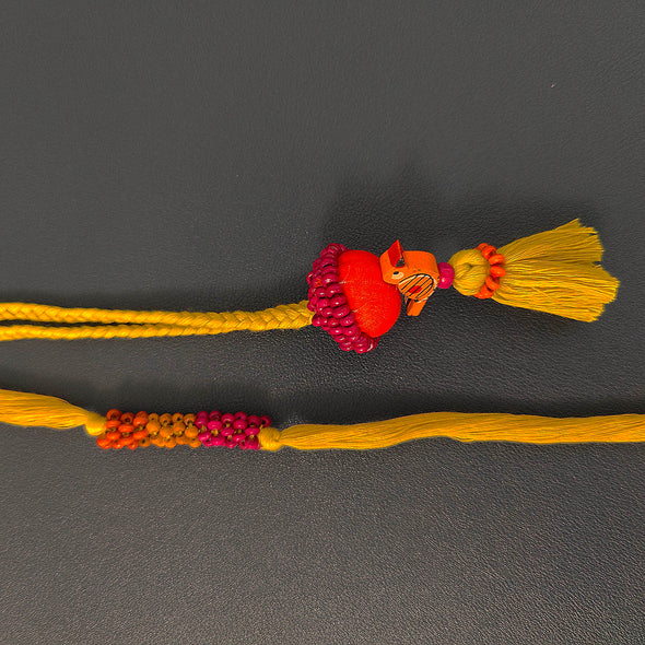 Lime/Yellow/Pink Thread Wooden Beads Rakhi/Lumba set