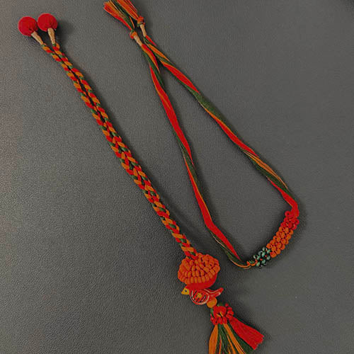 Green/Red Thread Wooden Beads Rakhi/Lumba set