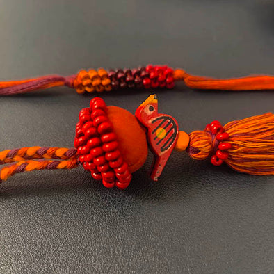 Rust/Purple Thread Wooden Beads Rakhi/Lumba set