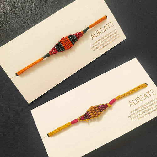 Gem Diamond Wooden Beads Cotton Thread Rakhi