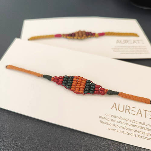 Gem Diamond Wooden Beads Cotton Thread Rakhi