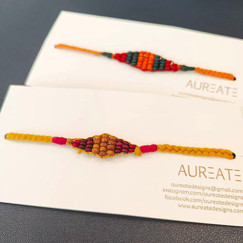 Gem Diamond Wooden Beads Cotton Thread Rakhi