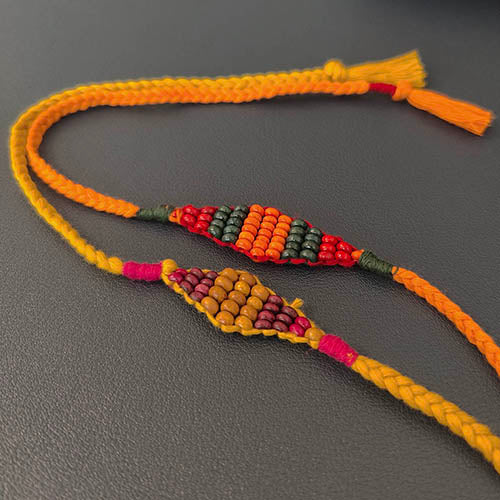 Gem Diamond Wooden Beads Cotton Thread Rakhi