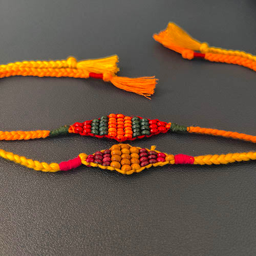 Gem Diamond Wooden Beads Cotton Thread Rakhi