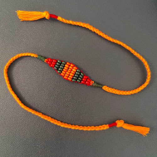 Gem Diamond Wooden Beads Cotton Thread Rakhi