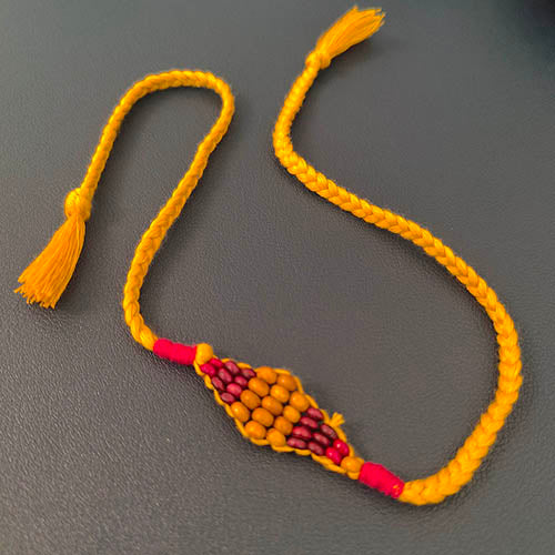Gem Diamond Wooden Beads Cotton Thread Rakhi