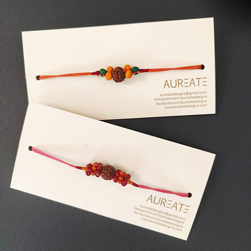 Rudraksha Wooden Beads Cotton Dori Rakhi ( set of 2 )