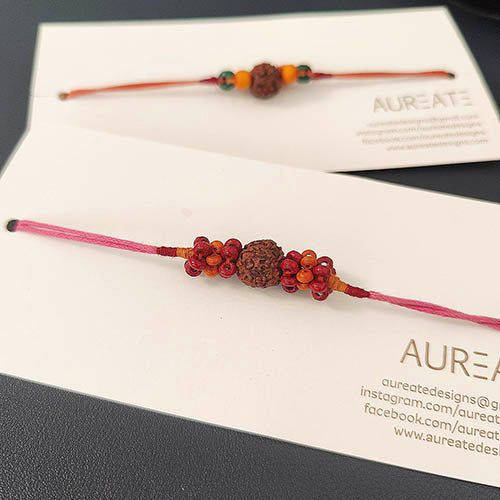 Rudraksha Wooden Beads Cotton Dori Rakhi ( set of 2 )