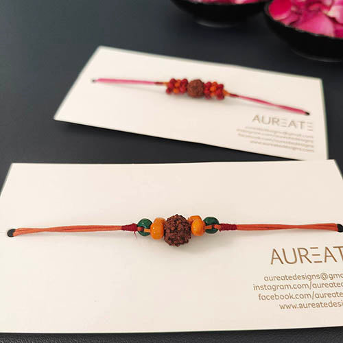 Rudraksha Wooden Beads Cotton Dori Rakhi ( set of 2 )