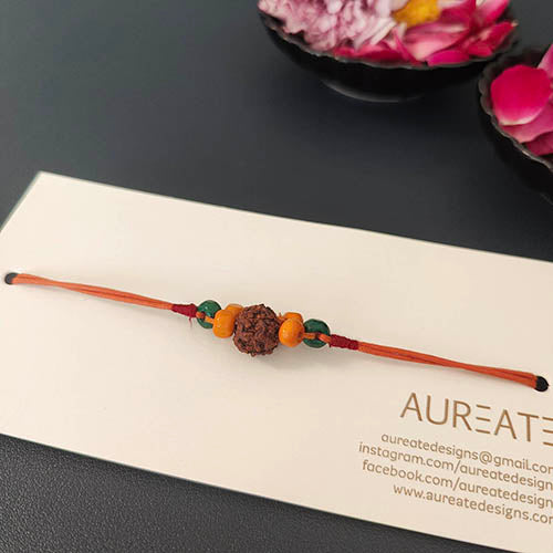 Rudraksha Wooden Beads Cotton Dori Rakhi ( set of 2 )
