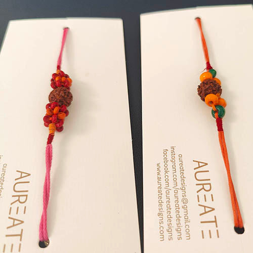 Rudraksha Wooden Beads Cotton Dori Rakhi ( set of 2 )