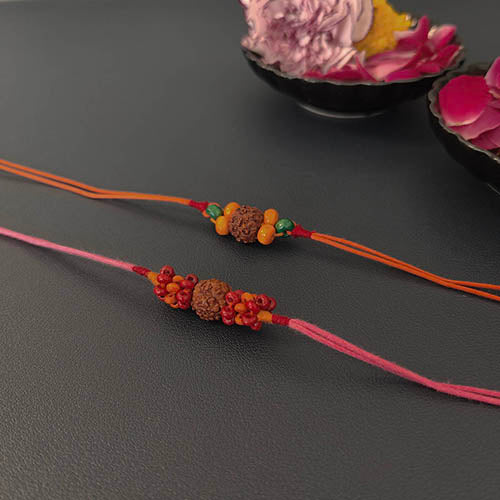 Rudraksha Wooden Beads Cotton Dori Rakhi ( set of 2 )
