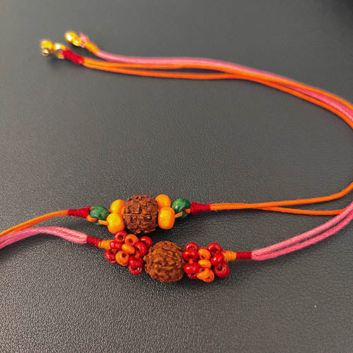 Rudraksha Wooden Beads Cotton Dori Rakhi ( set of 2 )