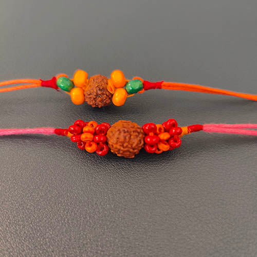 Rudraksha Wooden Beads Cotton Dori Rakhi ( set of 2 )