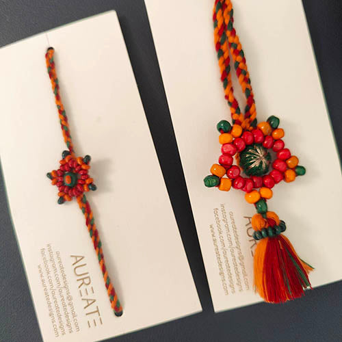 Nova Snowflake Multi Wooden Beads Rakhi/Lumba set