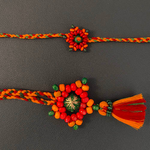 Nova Snowflake Multi Wooden Beads Rakhi/Lumba set