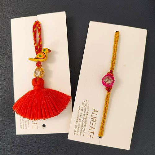 Tangerine Tassel Rakhi/Lumba set