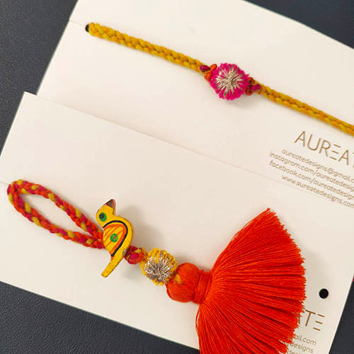 Tangerine Tassel Rakhi/Lumba set