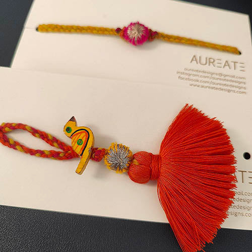 Tangerine Tassel Rakhi/Lumba set