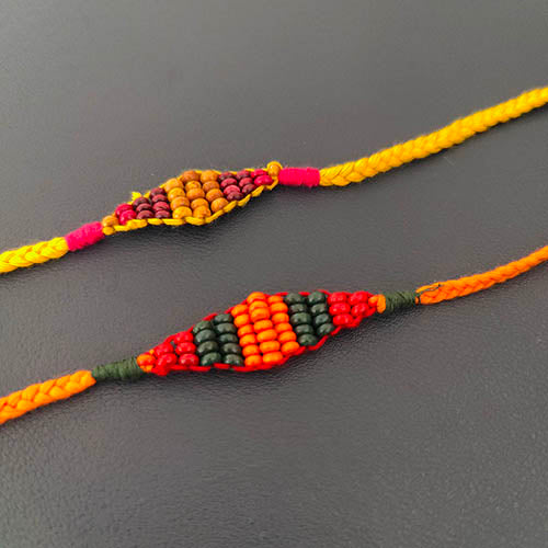 Gem Diamond Wooden Beads Cotton Thread Rakhi