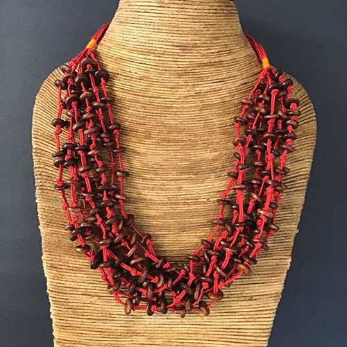 Marble Red Beads Cotton Dori Neckpiece