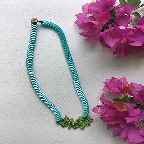 Chiriya Teal/Green Button Neckpiece