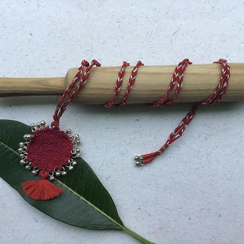 Tunisia Red Hand Crochet Sustainable Fashion Jewelry Neckpiece