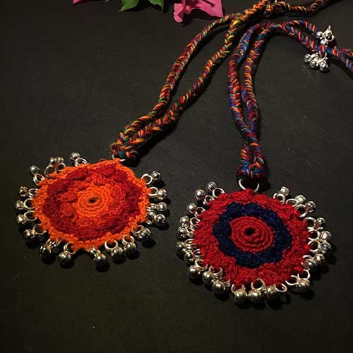 Croche Red/ Navy Blue Hand Crochet Sustainable Fashion Jewelry Neckpiece