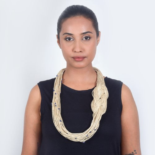 Assam Ecru Blue Jute Dori Neckpiece