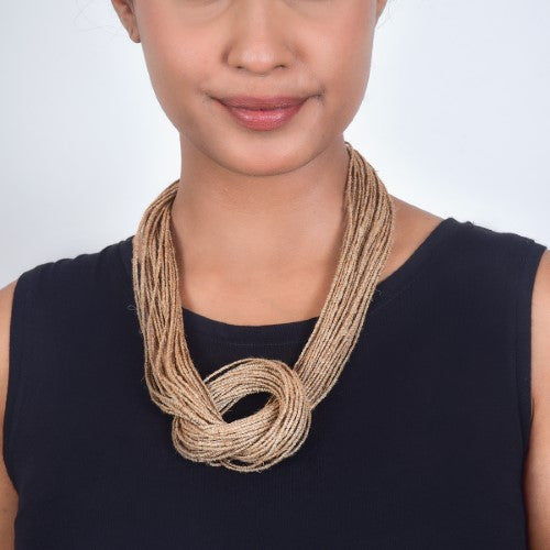 Loop Beige Copper Jute Dori Neckpiece